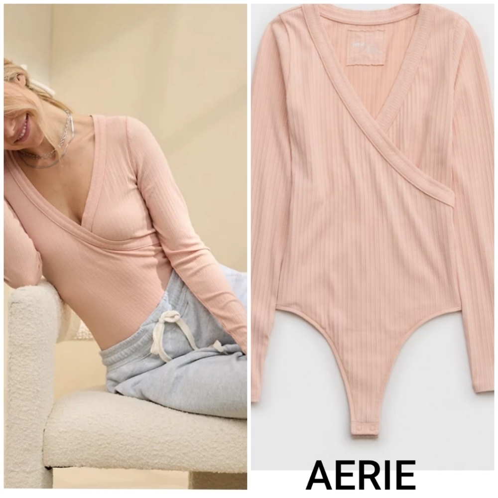 Aerie Long Sleeve Cross Front PINK Bodysuit 🌟